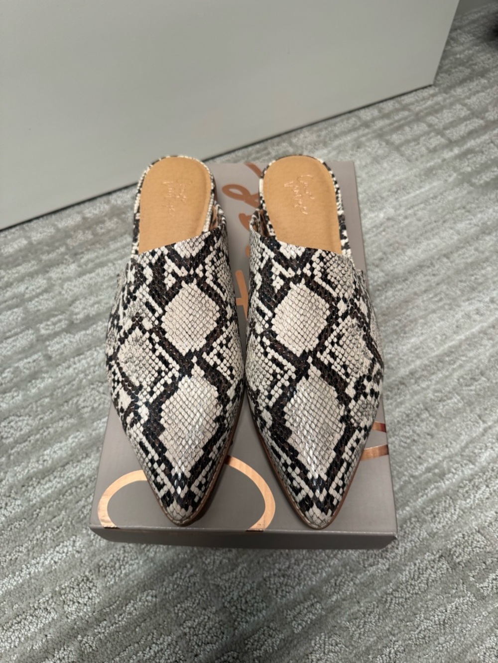 Women’s Pointed Toe Snake Print Mules - Black & Cream